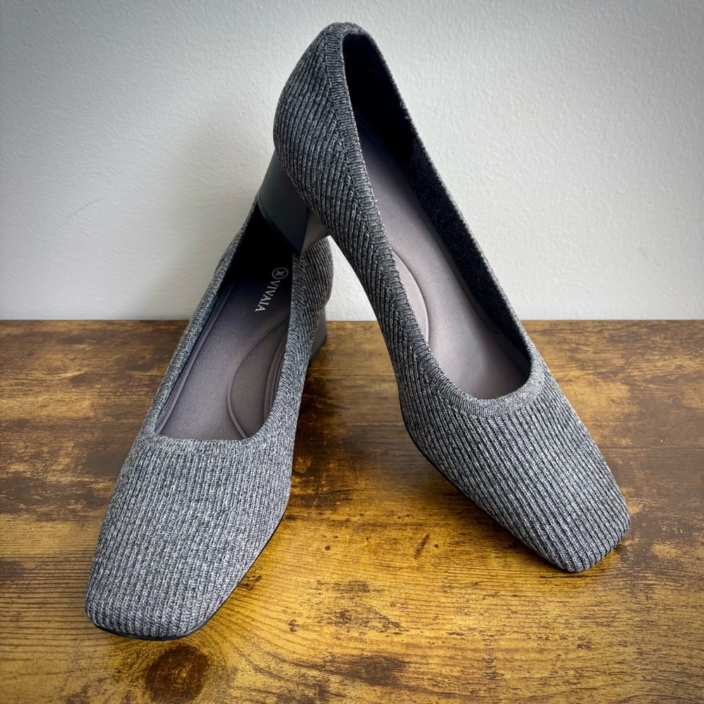 Vivaia Grey Knit Square Toe Chunky Heels Womens US 10 EU 41 Sold Out Online!